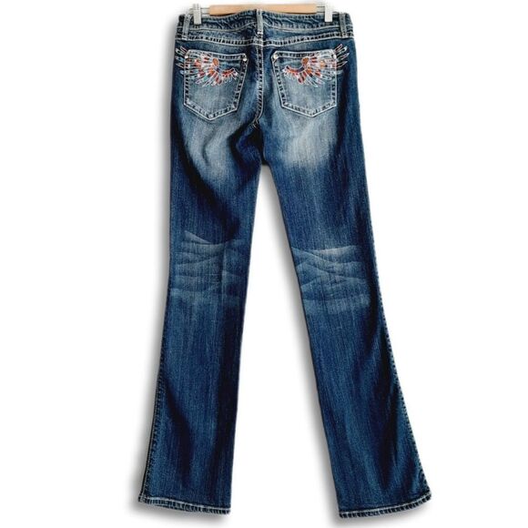 Rock 47 by WRANGLER Wings Embroidered Ultra Low Rise Bootcut Jeans Sz 7/8 - Picture 4 of 9
